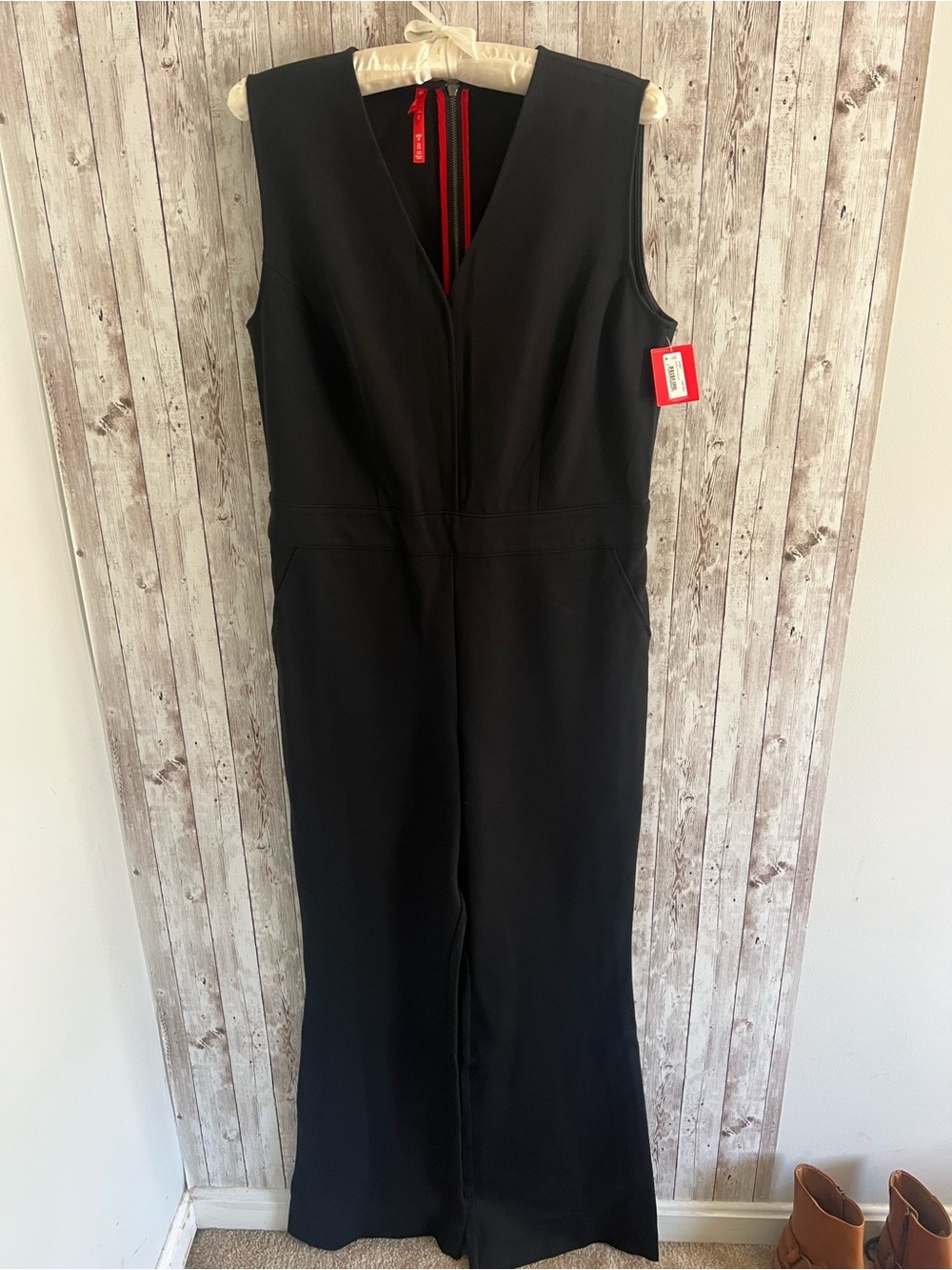 SPANX Perfect Black Sleeveless Ponte Flare Stretch Jumpsuit NEW Tall Large